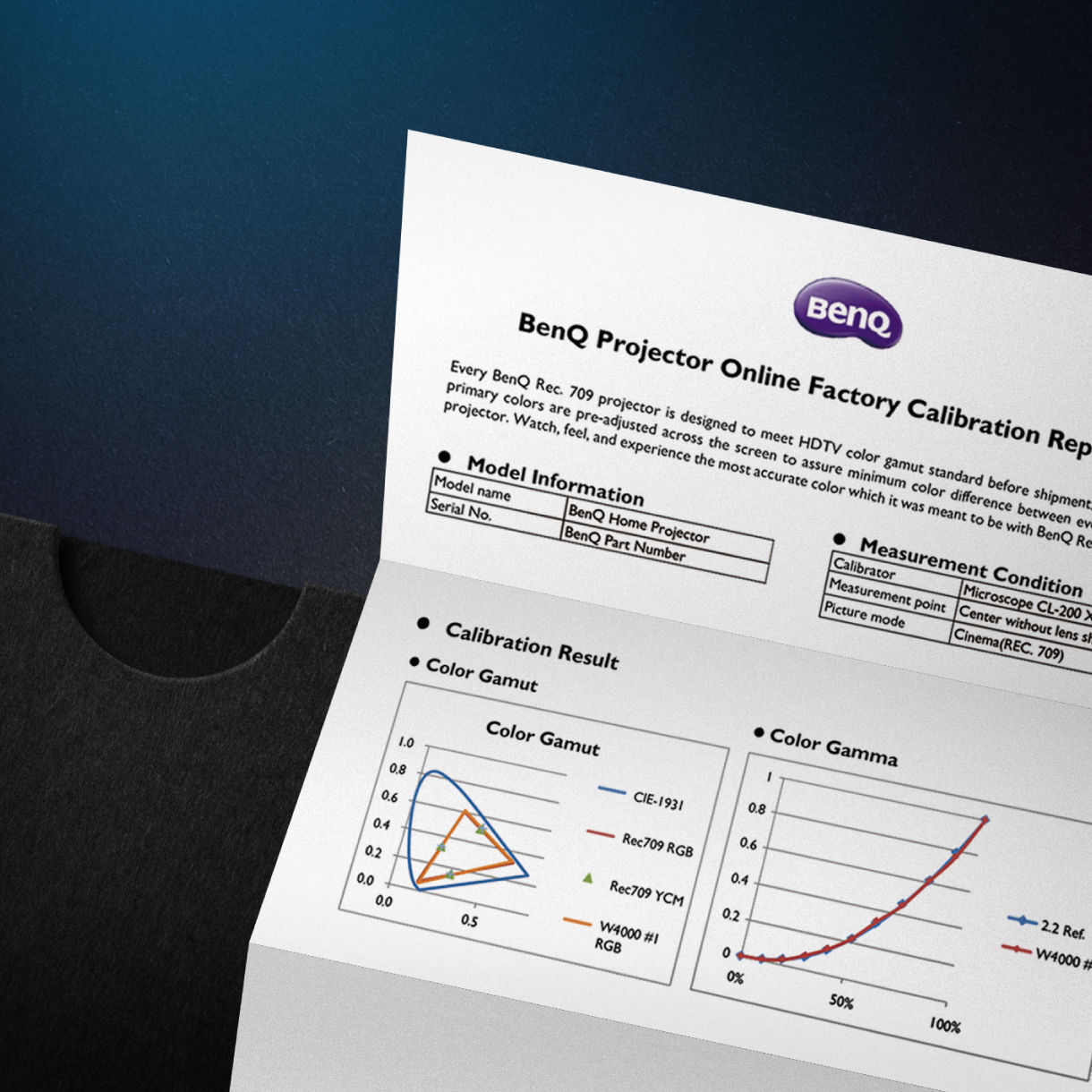 The W4000i 4K projector has individual factory calibration reports assuring 100% Rec.709.